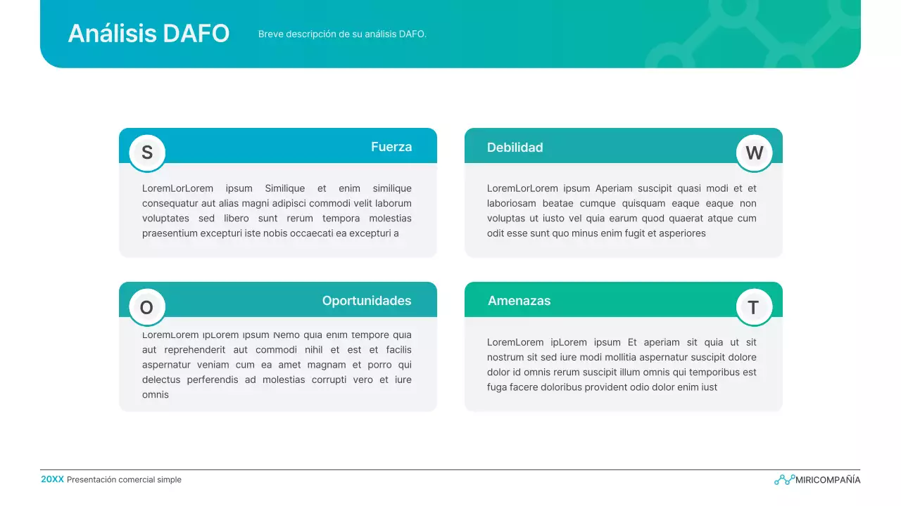 Presentación empresarial con degradado sencillo en azul claro y verde