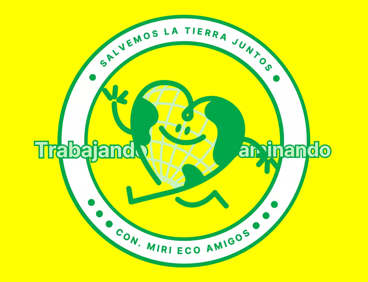 Emblema de logotipo con un simpático personaje de la Tierra en amarillo y verde para una organización de campaña medioambiental mundial.
