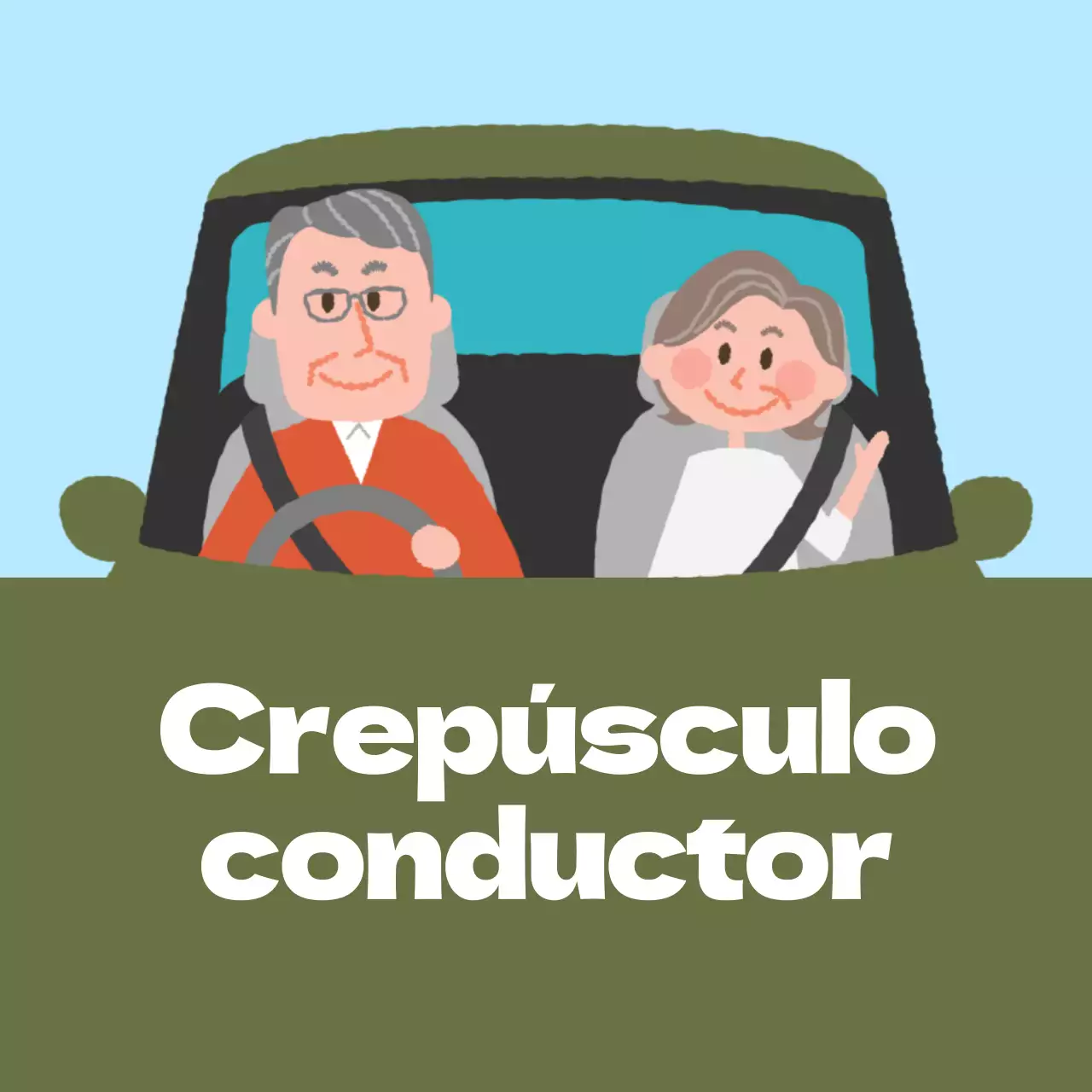 Azul claro verde ilustración pareja de ancianos conducción segura