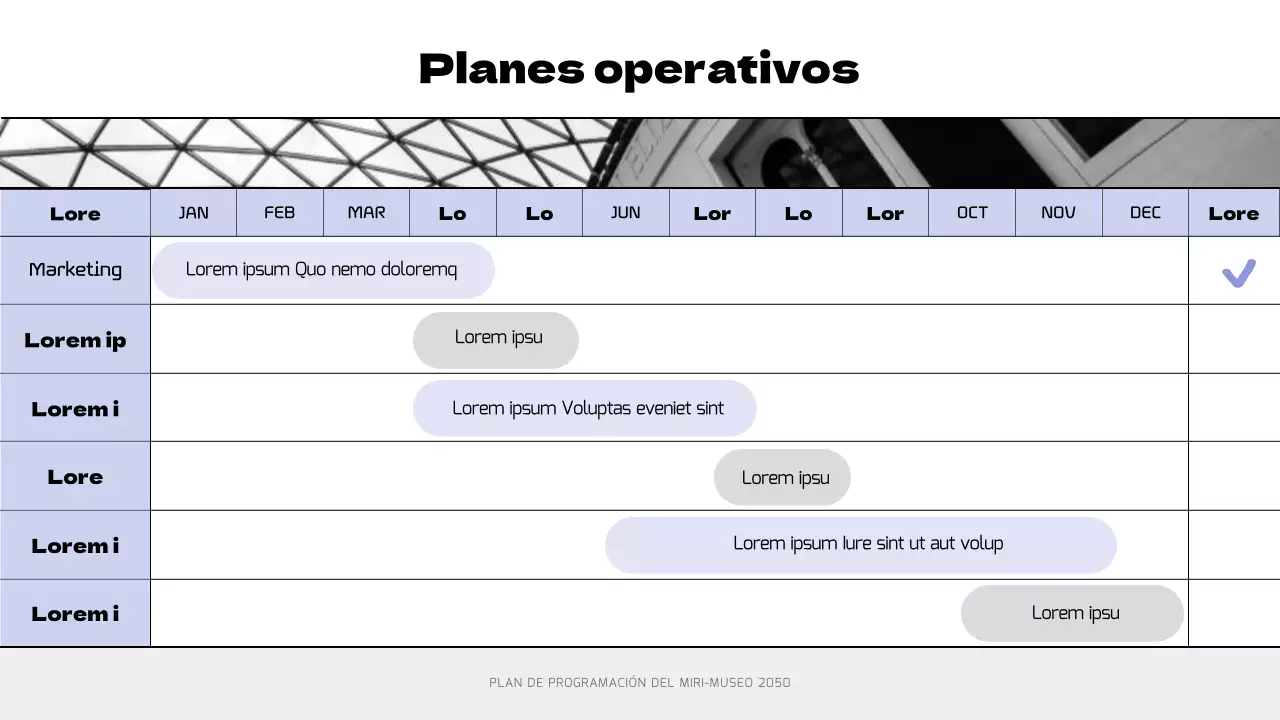 Planificación de un programa museístico moderno en negro y morado