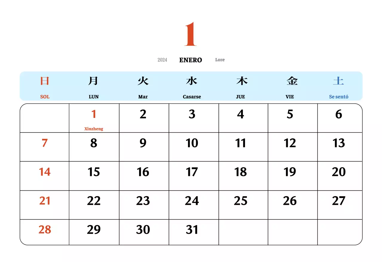 Calendario nostálgico de concepto retro en rojo y azul
