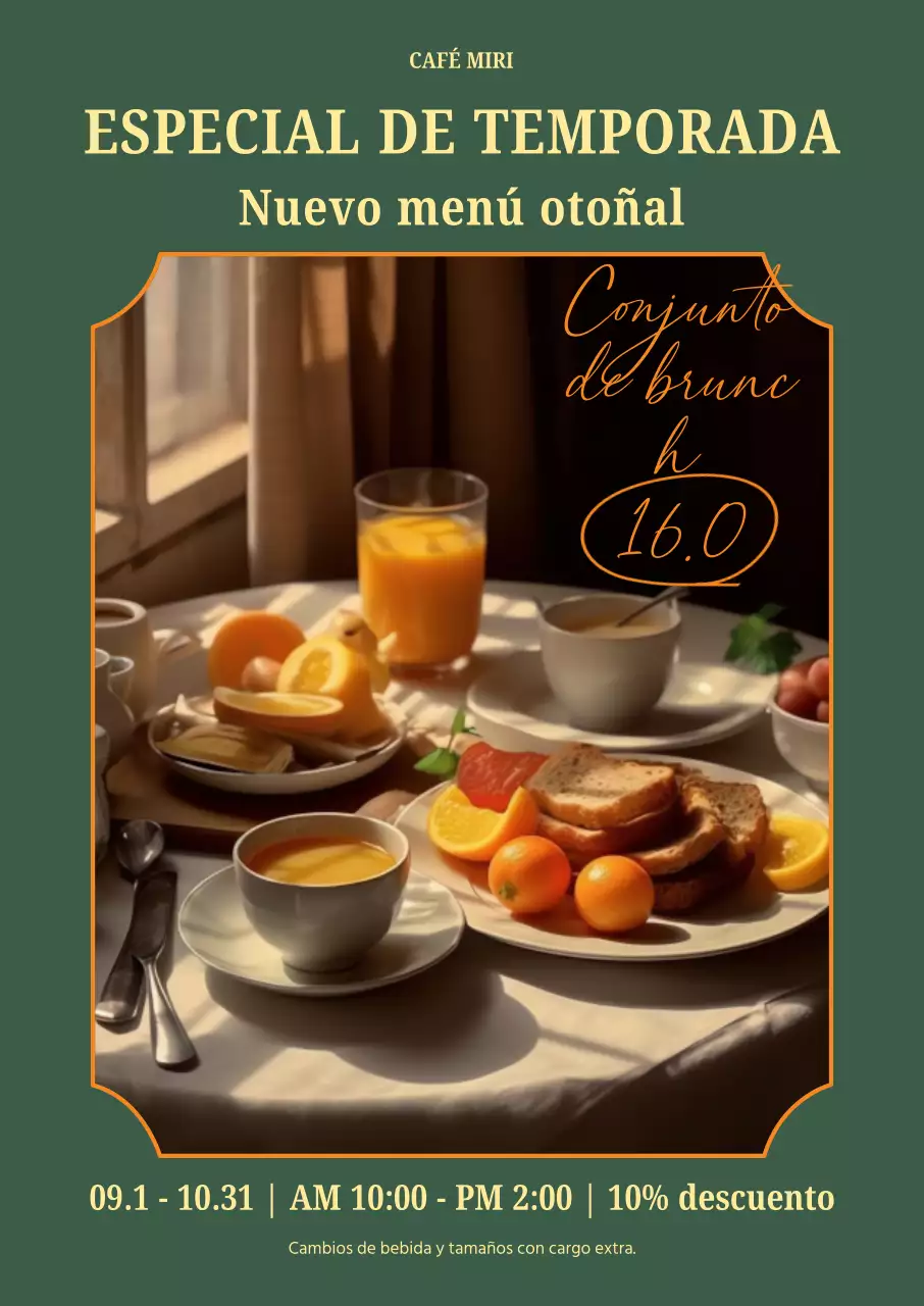 Presentamos un menú clásico de brunch otoñal en color verde