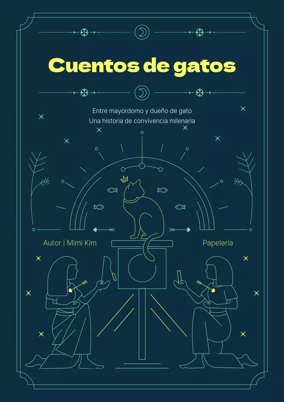 Un gato humano se enamora de un gato amarillo fluorescente.