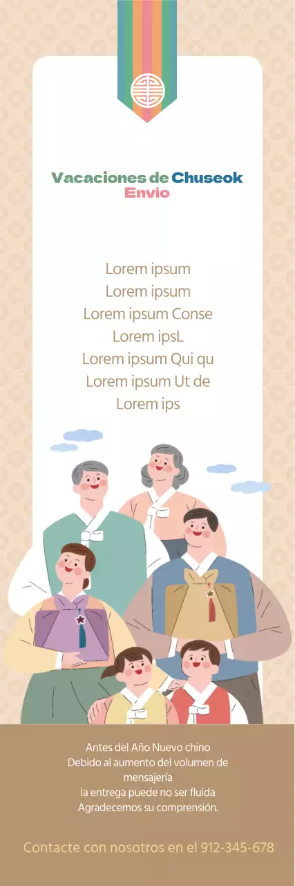 Aviso de entrega de las vacaciones de Chuseok con un cálido fondo beige estampado