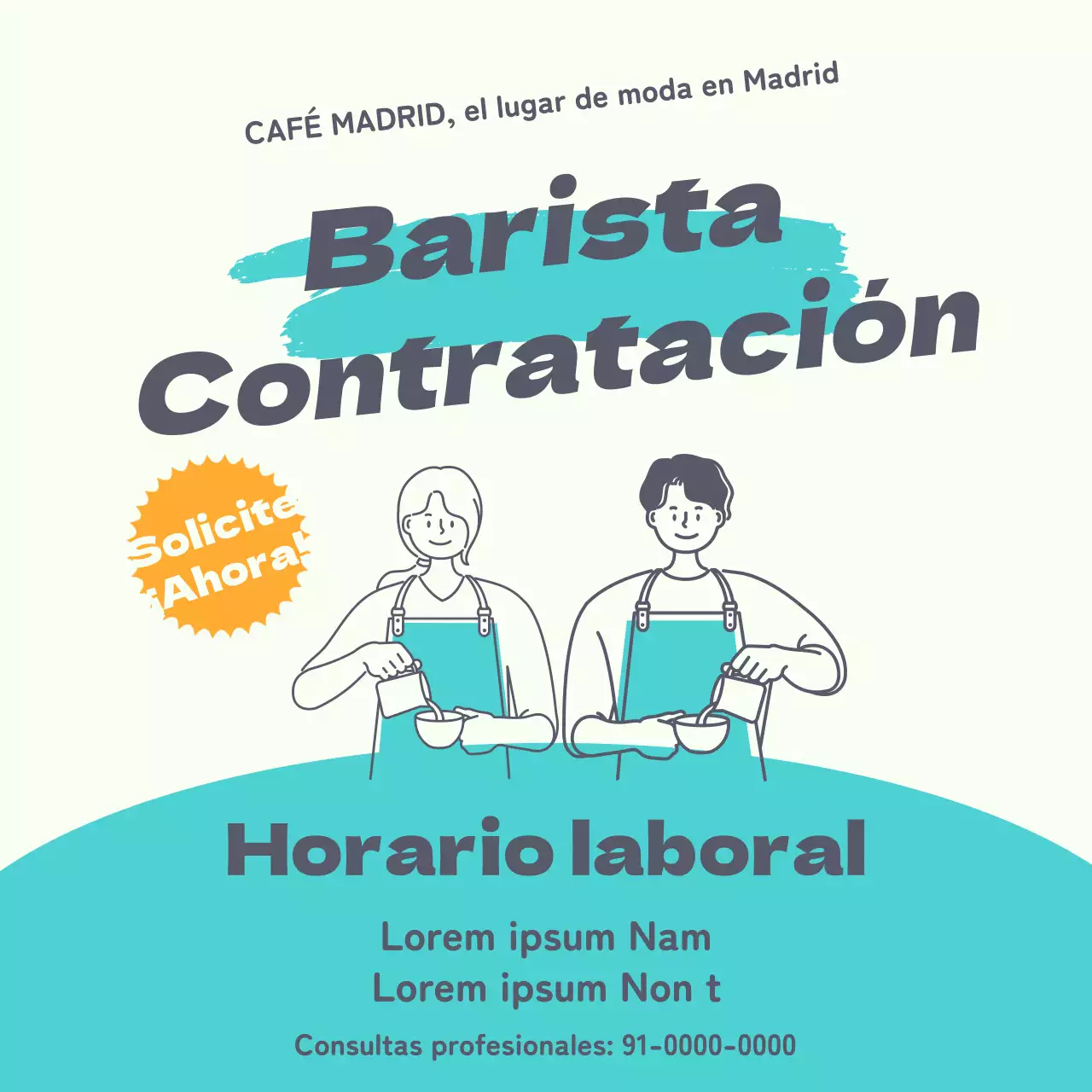 Anuncio de empleo con texto resaltado sobre fondo de puntos turquesa V2