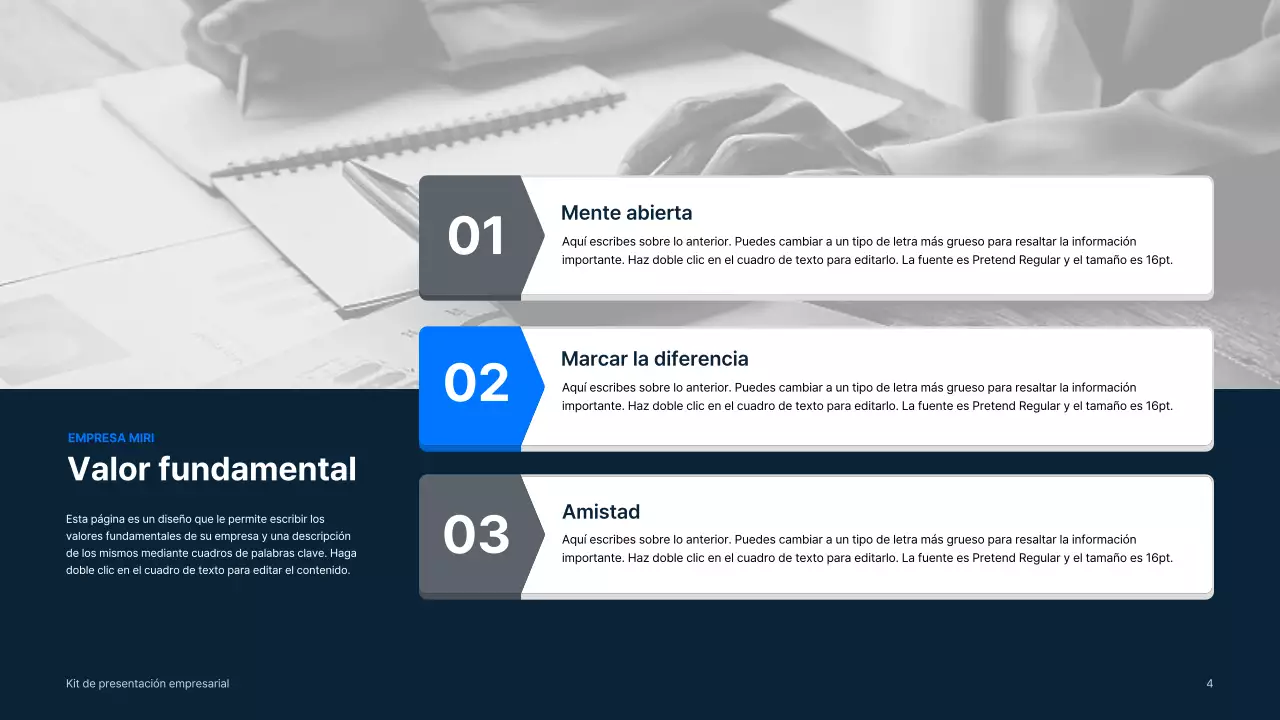 Material comercial sencillo en azul y gris