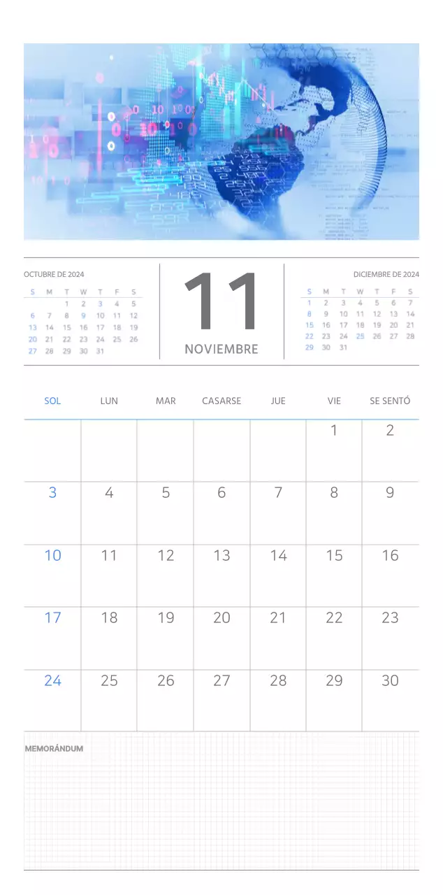 Calendario de pared en azul y blanco