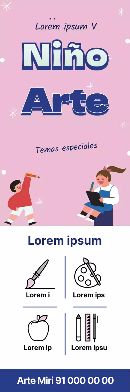 Rosa azul ilustración lindo anuncio de la escuela de arte