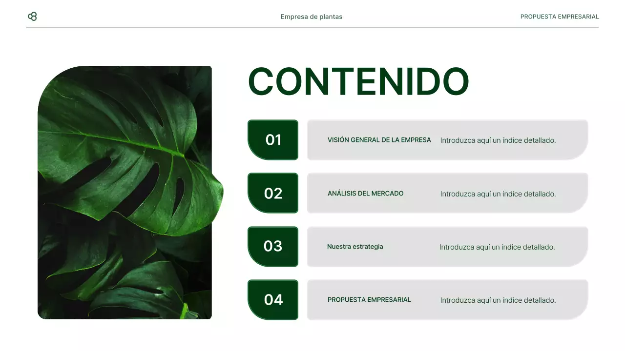 Propuesta de negocio de negocios en blanco y verde concepto de hoja natural