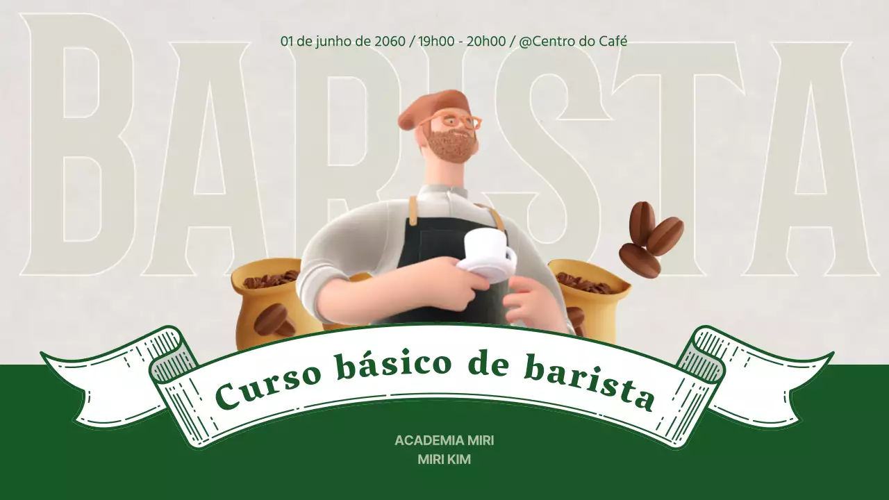Formação de barista com ilustrações 3D verdes