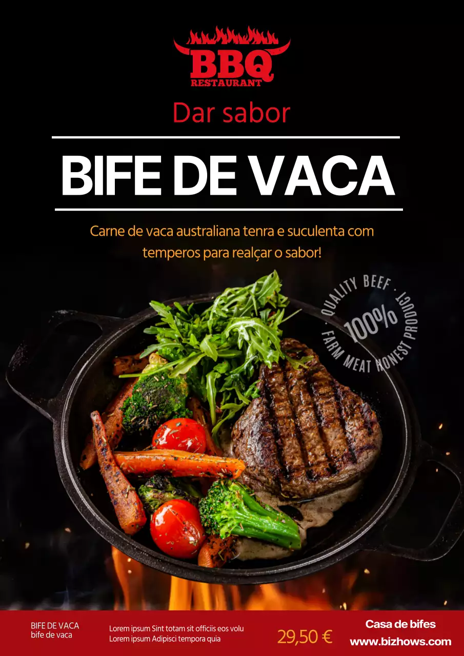 BBQ de bife preto ardente para promoção de menus de restaurantes