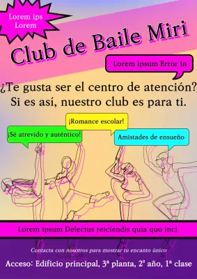 Divertido folleto de discoteca con toques rosas y elementos coloridos.