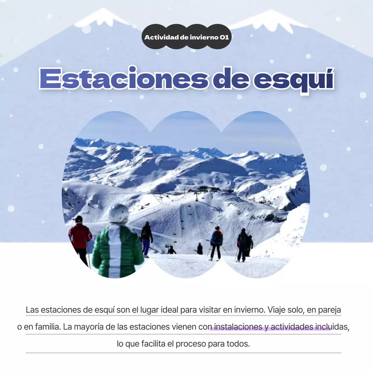 Presentamos los destinos de invierno azul cielo y púrpura