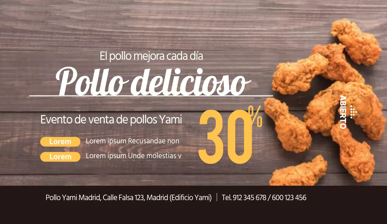 Estilo de texto limpio en blanco y amarillo Anuncio de evento de venta de pollos