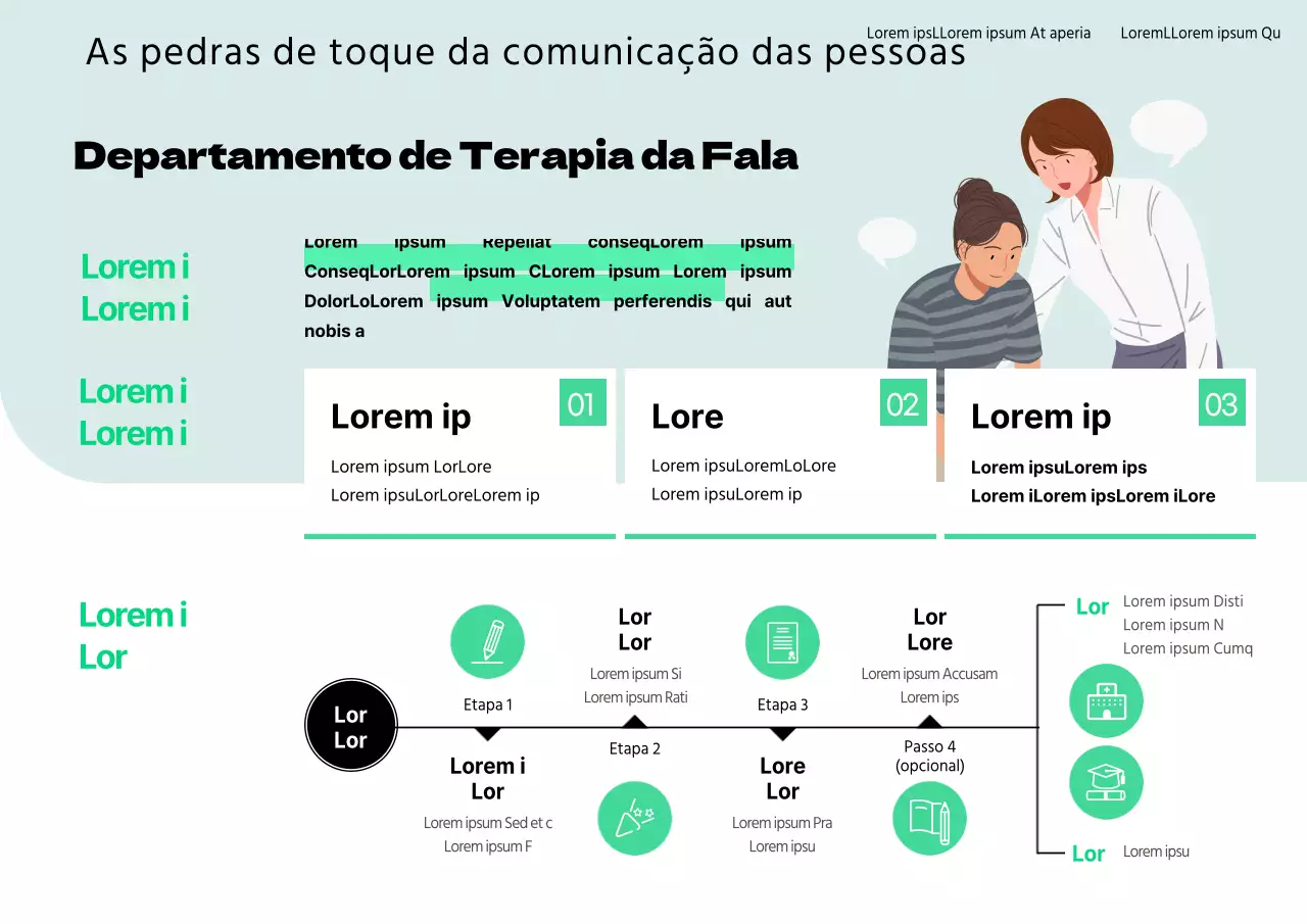 Infografia simples do departamento de terapia da fala em verde lima e cor de menta com explicação