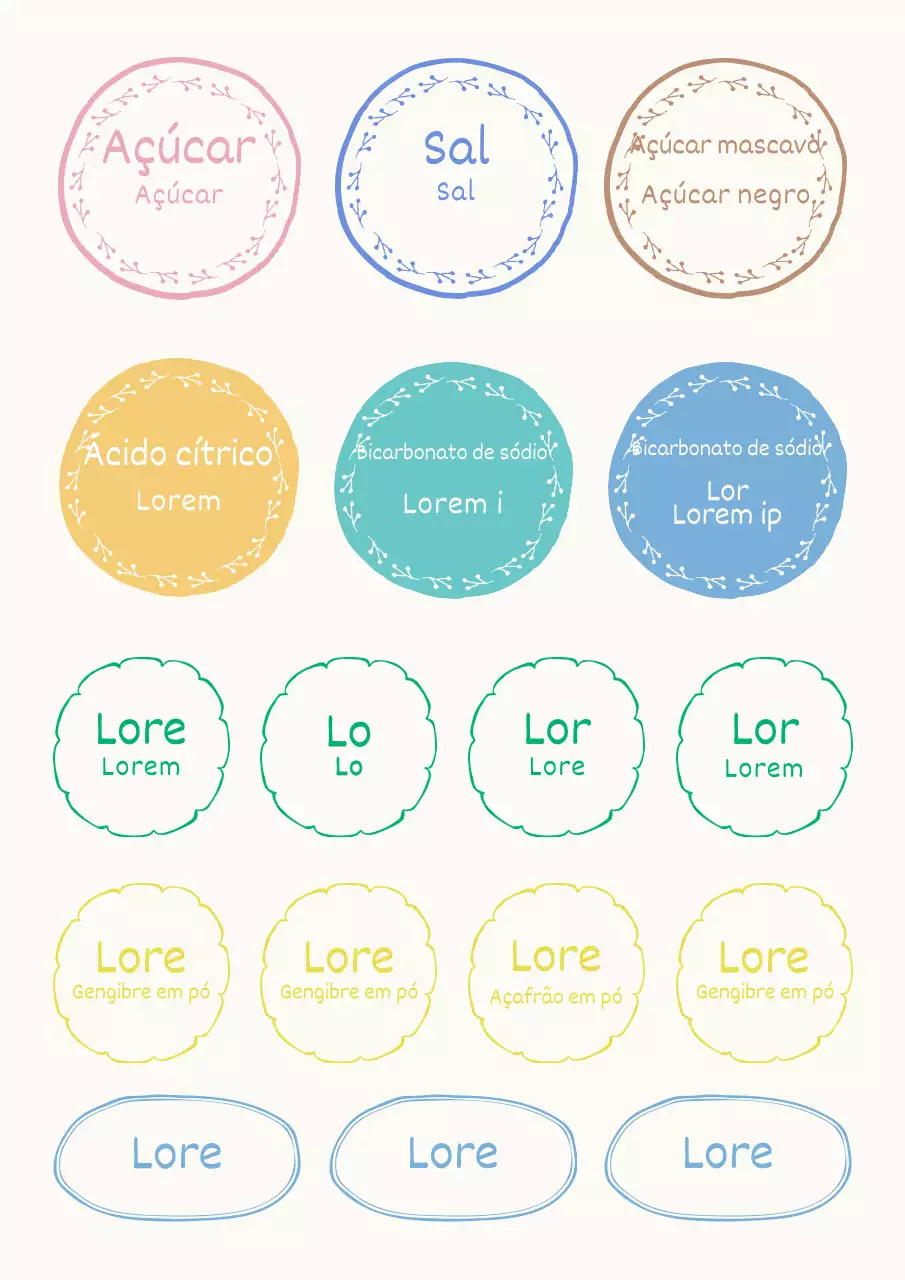 Autocolantes de etiquetas em tons pastel, desenhados à mão e escritos à mão
