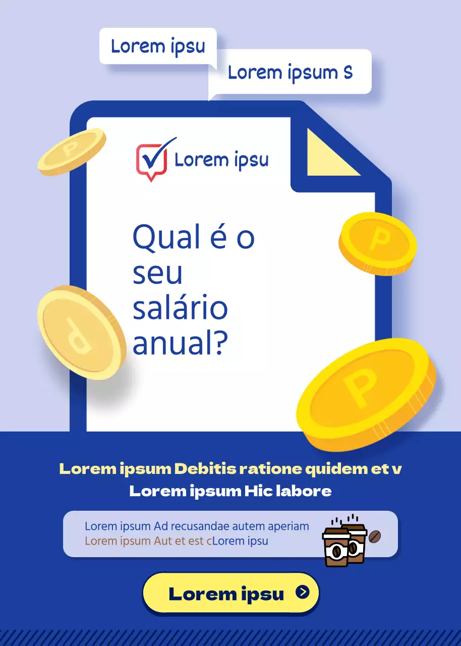Popup de evento azul e amarelo do inquérito salarial aos trabalhadores