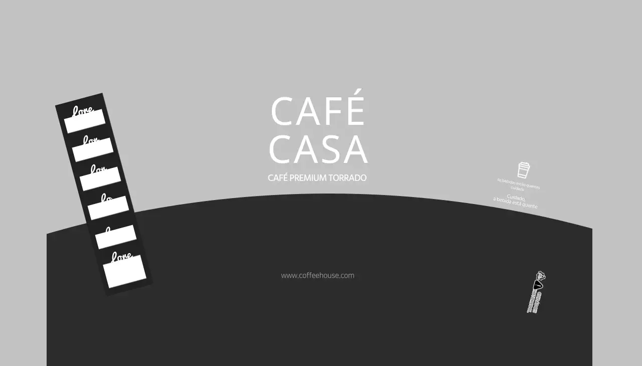 Copos de papel para café com simbologia simples e monocromática