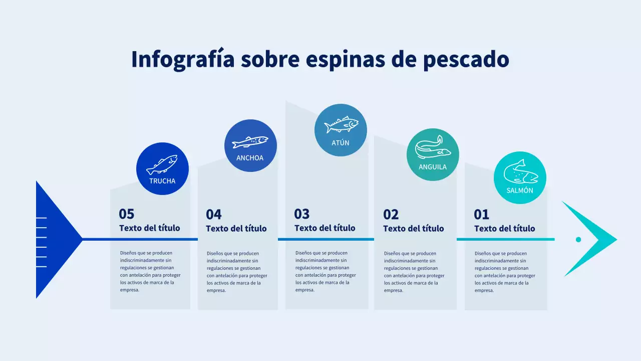 Icono sencillo con forma de pez en azul y azul claro Infografía de espinas de pez