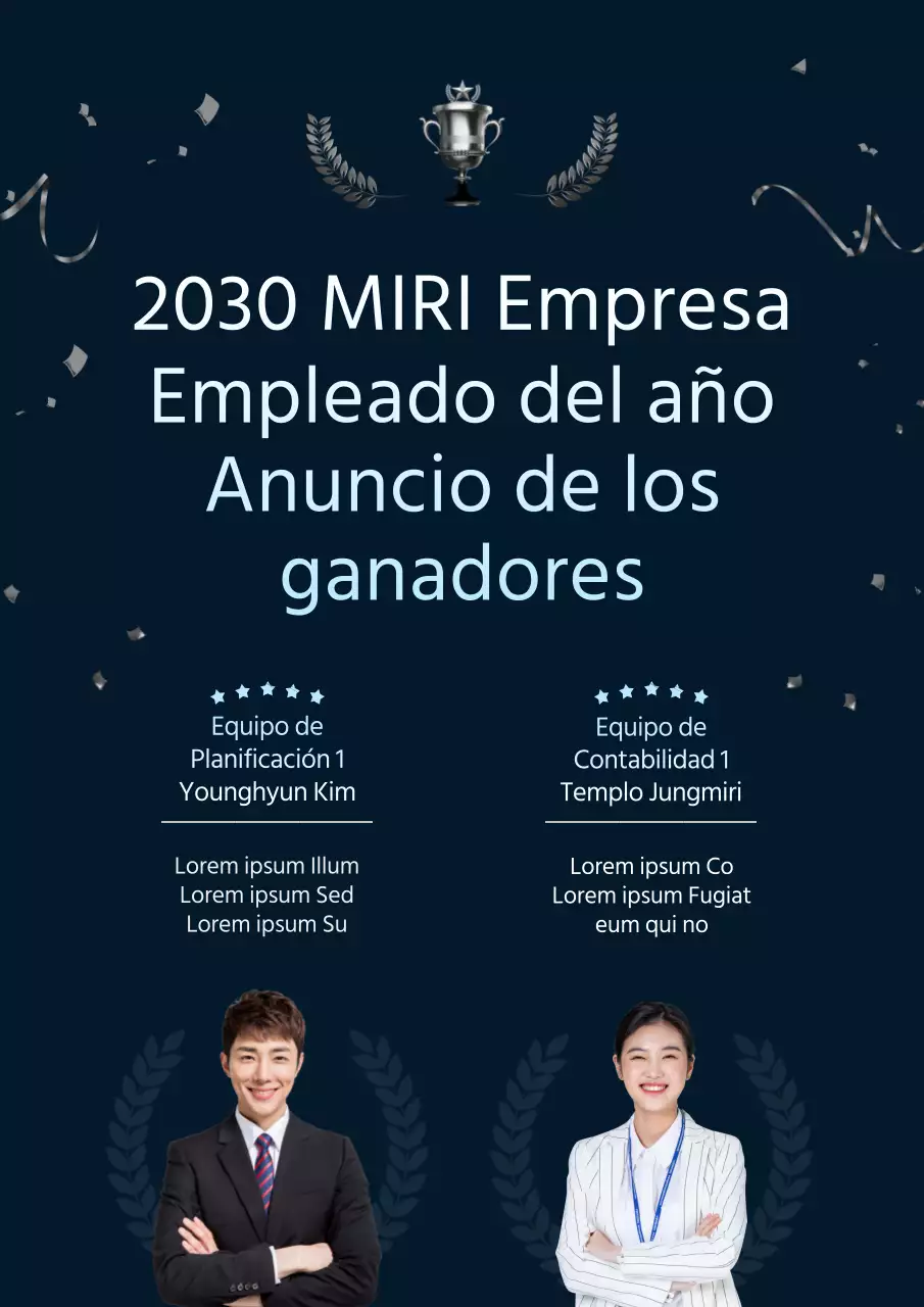 Anuncio del ganador de la ilustración 3D en plata y azul claro