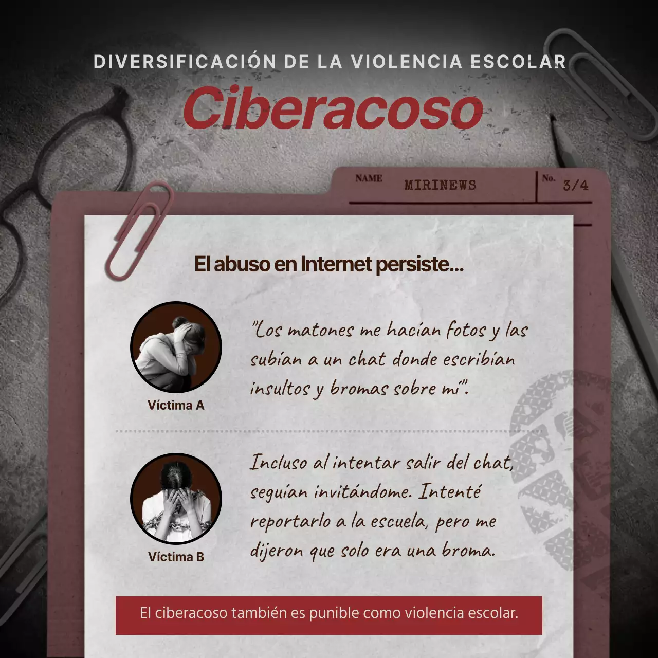 violencia escolar en gris y rojo