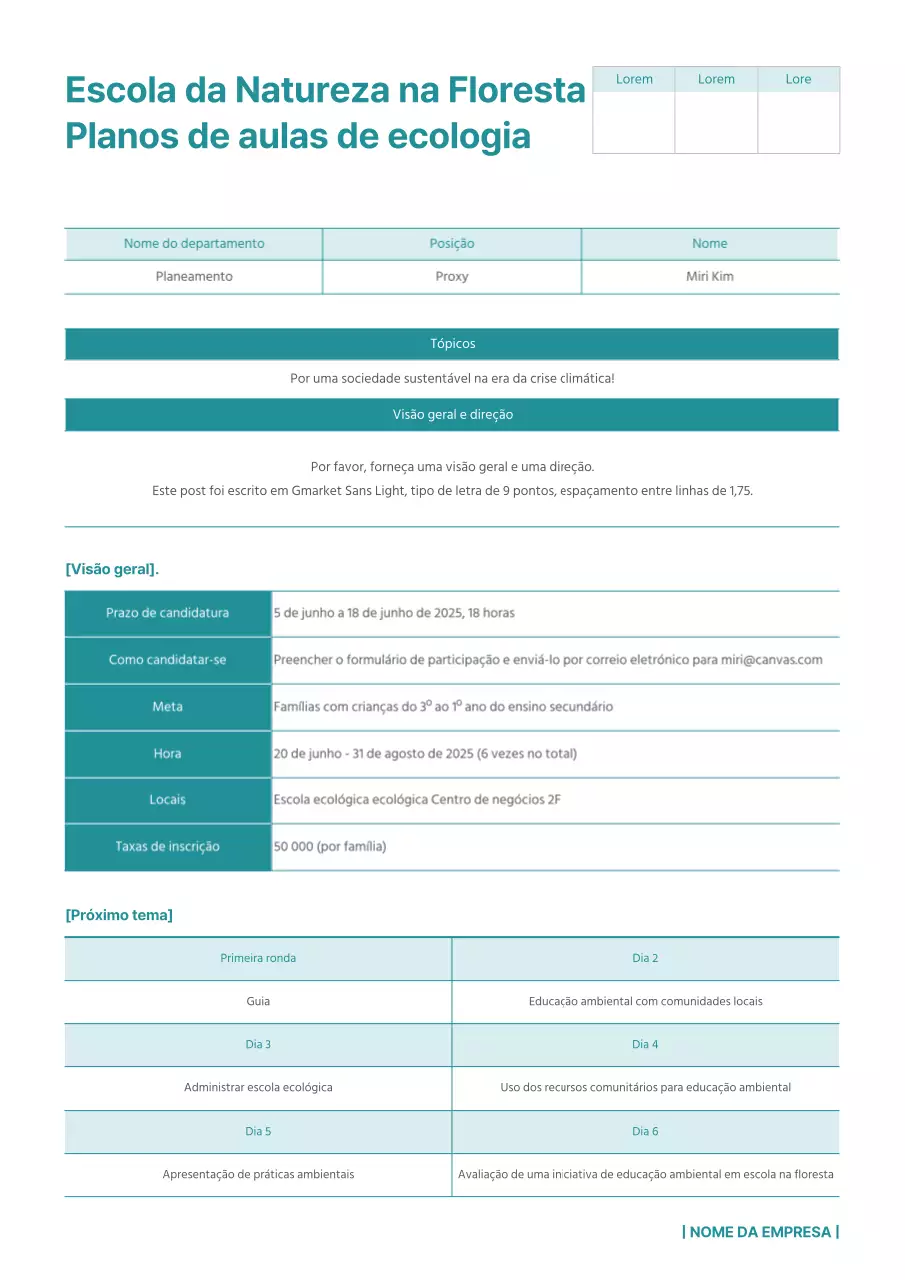 Plano de aula simples de ecologia em cores verde-azuladas