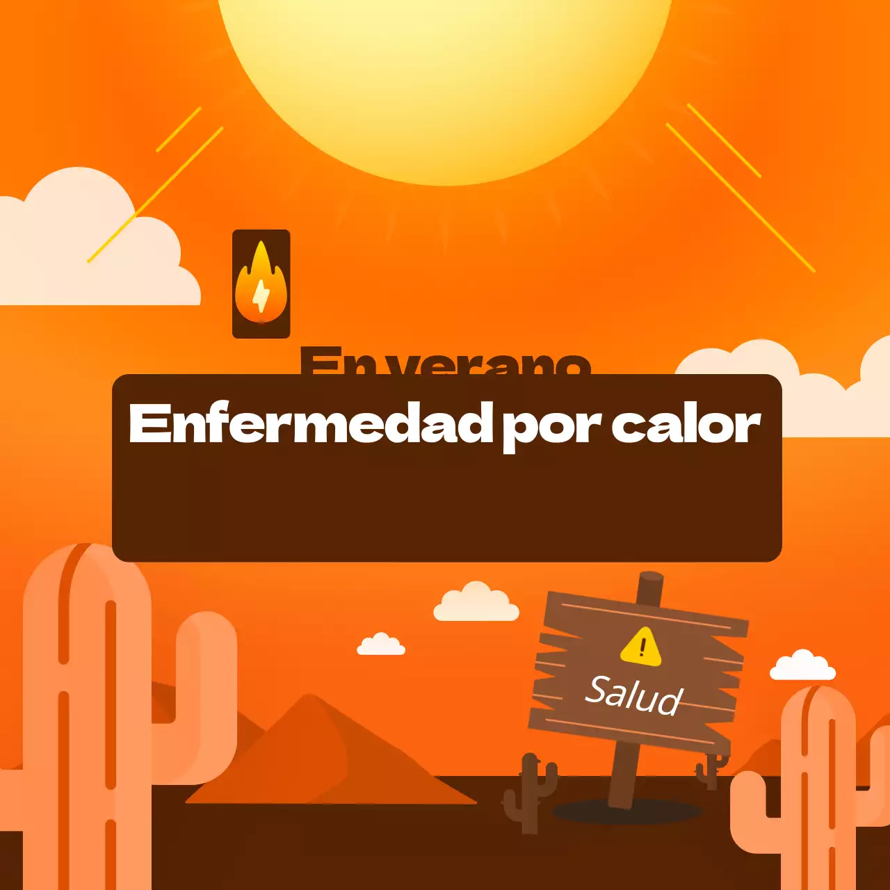 Fuerte estilo de ilustración en naranja y marrón Cuidado con las enfermedades causadas por el calor en la ola de calor