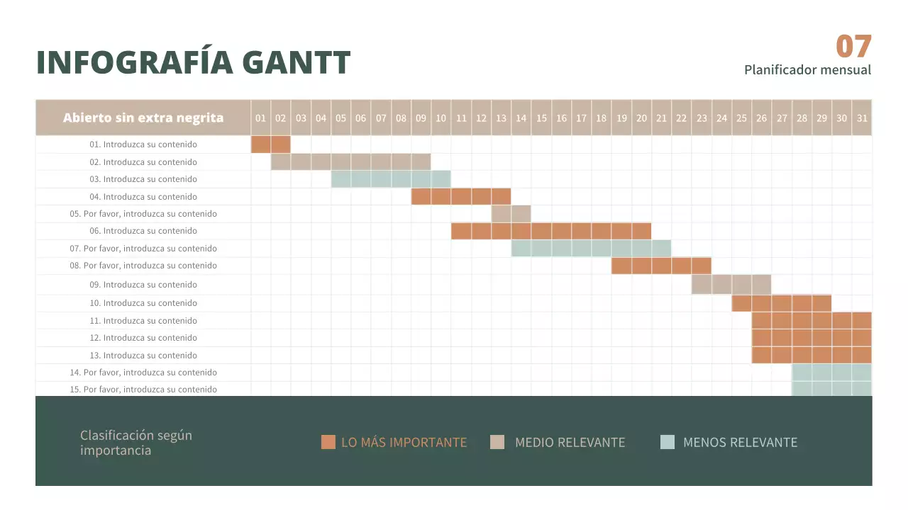 Infografía GANTT verde y marrón para una agenda más limpia