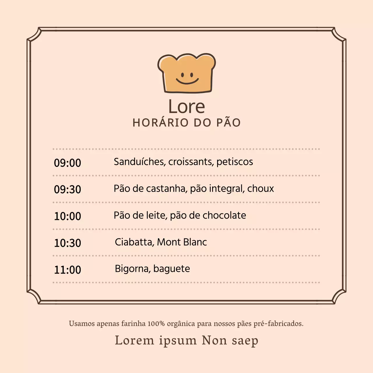 Horário do pão com o logótipo do pão amarelo e castanho