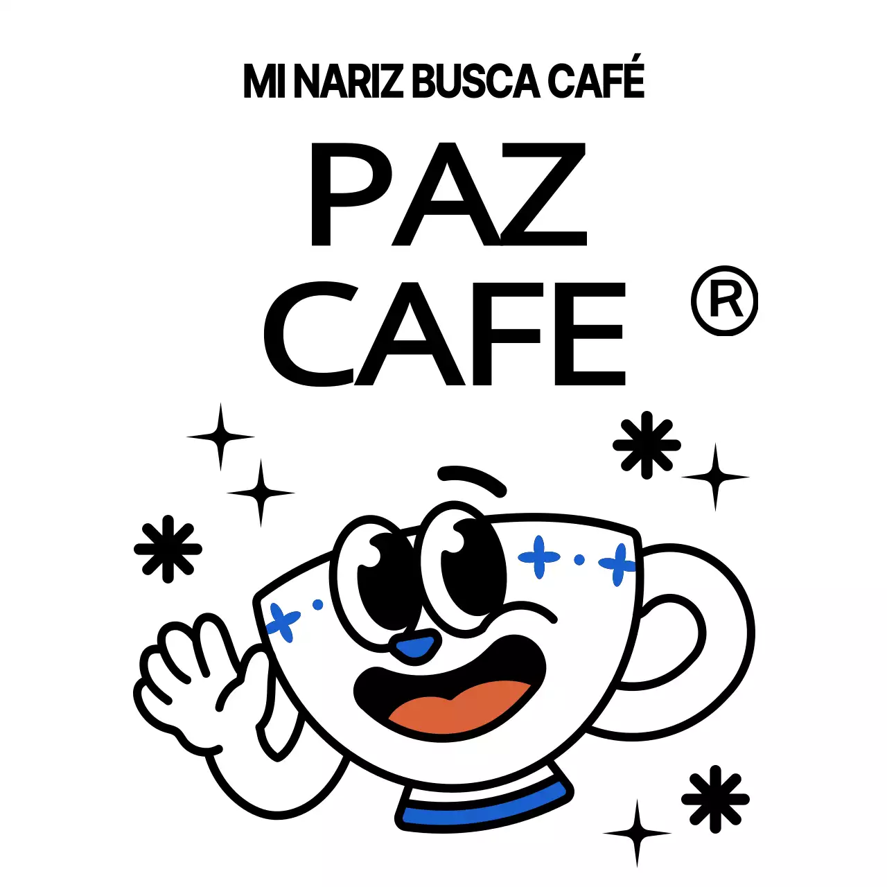 Lindo y taza de café de la cadera combinación de caracteres y texto en negro y azul Logotipo de estilo para la promoción de café y la promoción