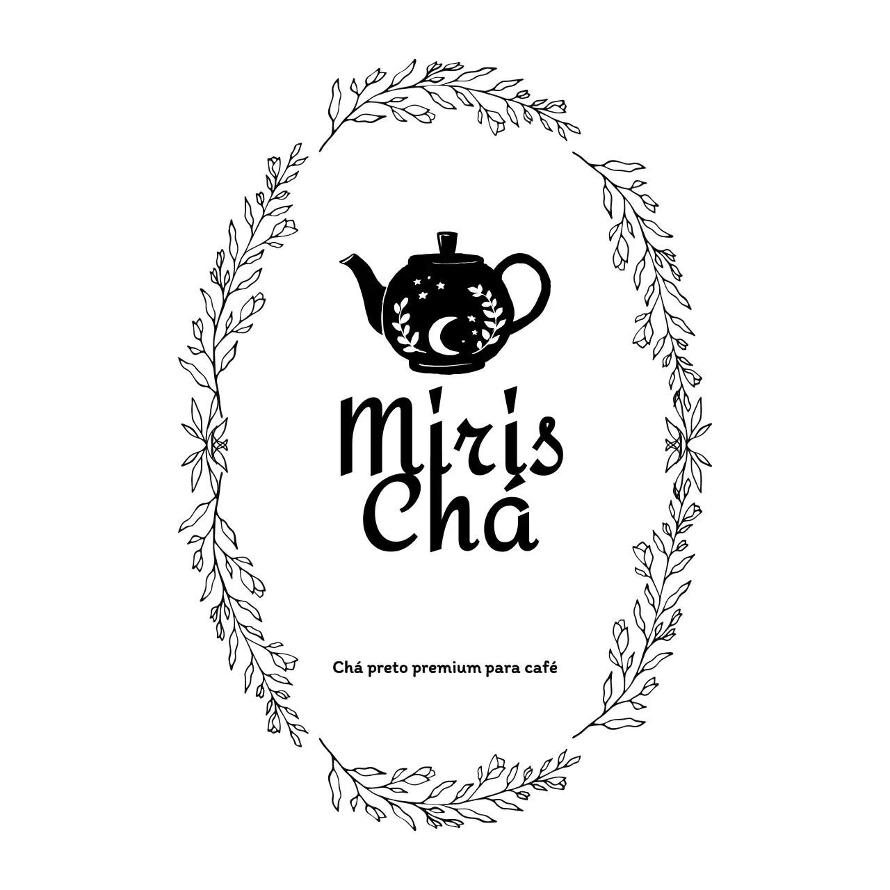 Logótipo de um café de chá com ilustração de um bule de chá a preto
