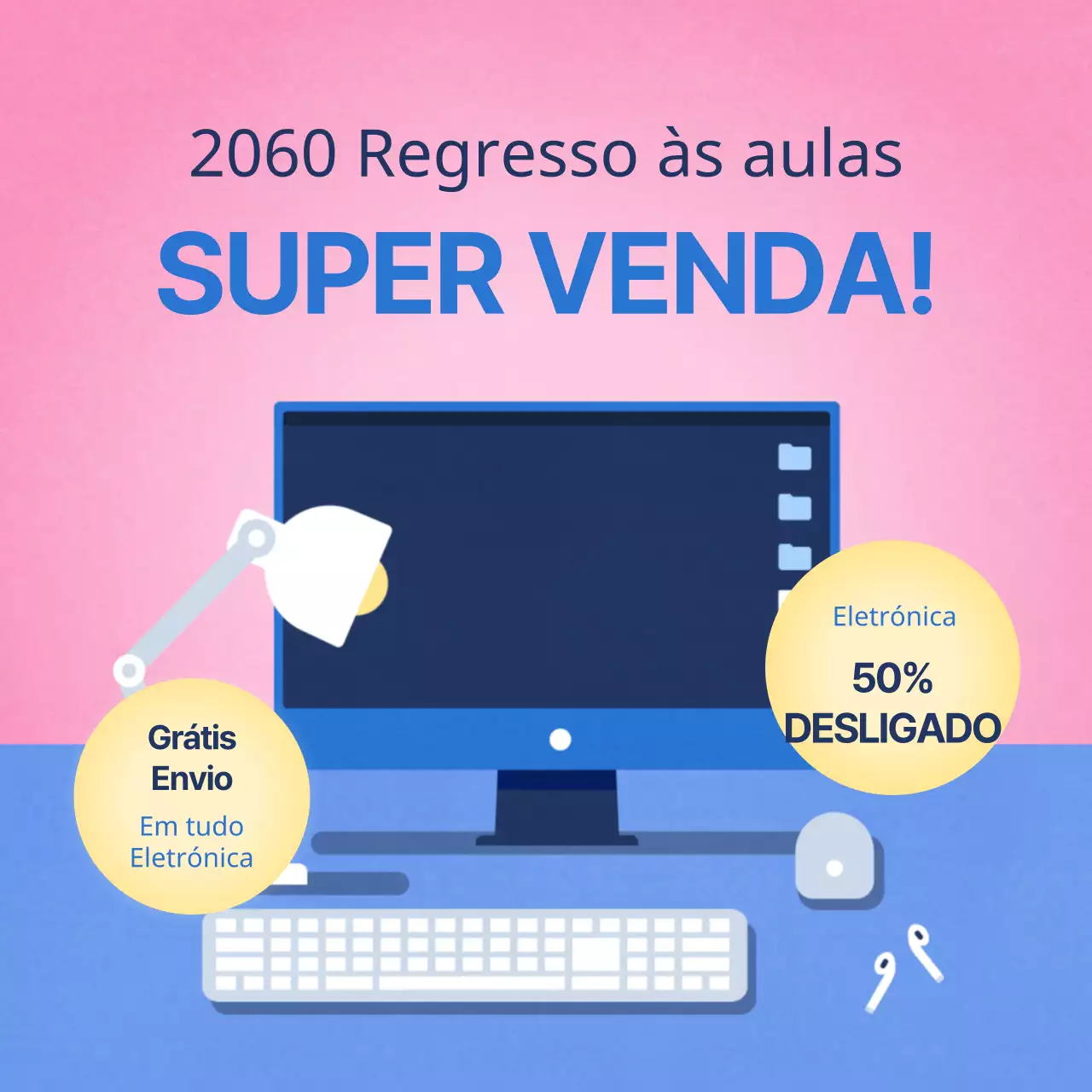 Guia de descontos para eletrónica rosa e azul