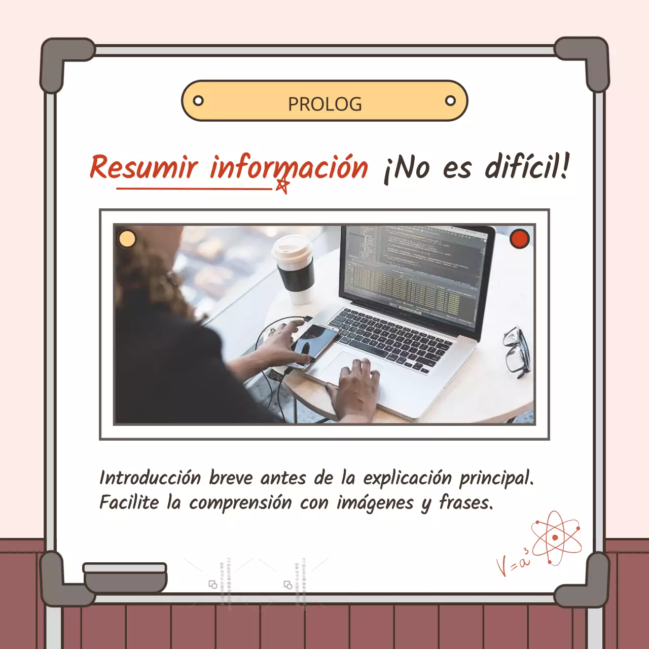 Guía para resumir información básica en rosa y blanco