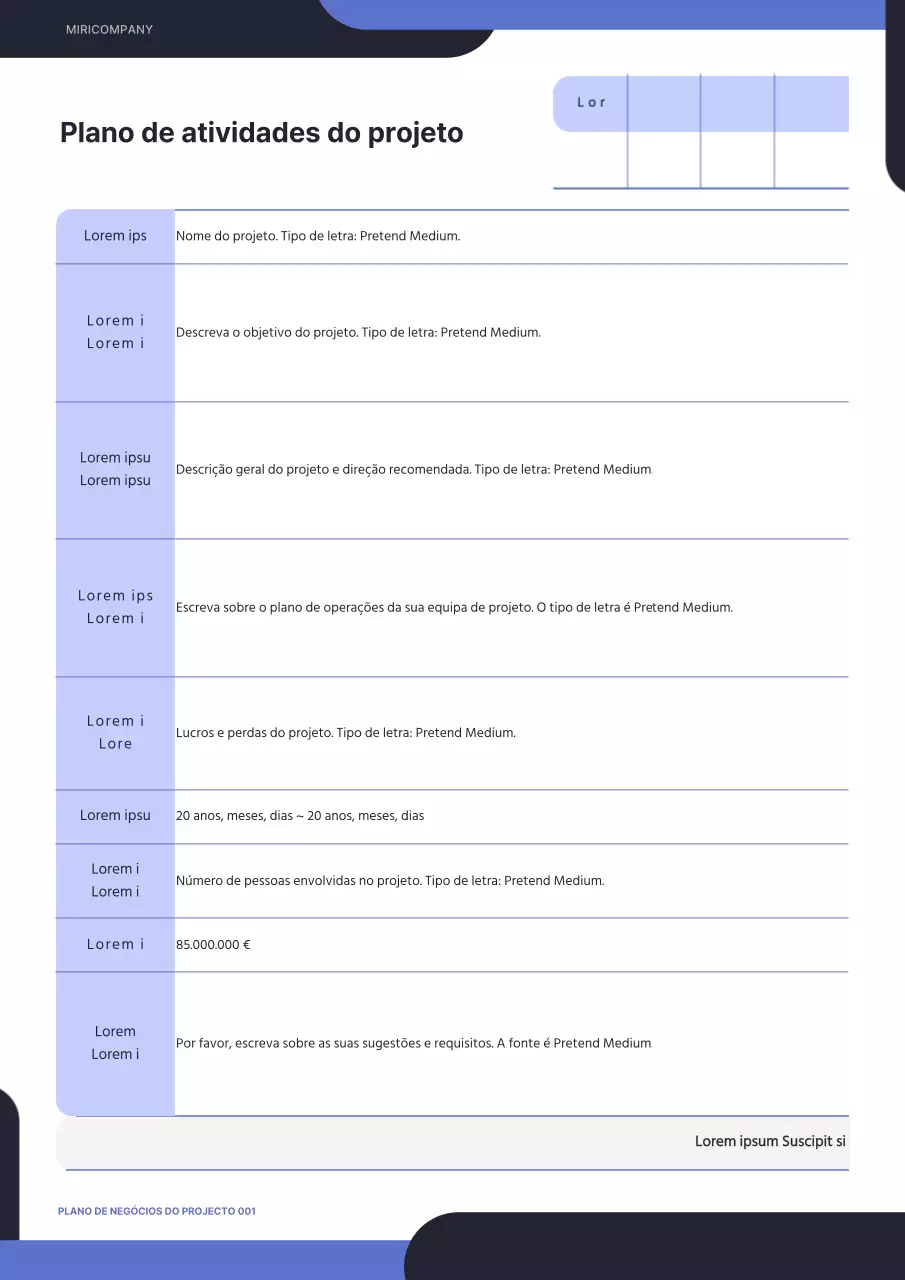 Plano de negócios de projeto de conceito simples, preto e azul, redondo
