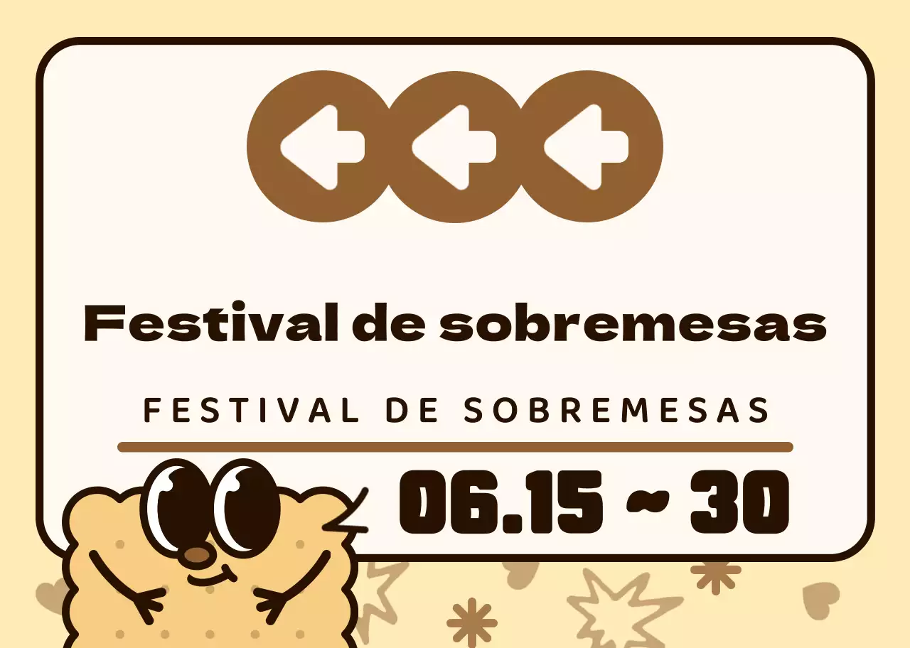 Esquema de cores castanho e rosa Personagens de bolachas giras e balões de fala estilo de ilustração Direcções para o festival de sobremesas