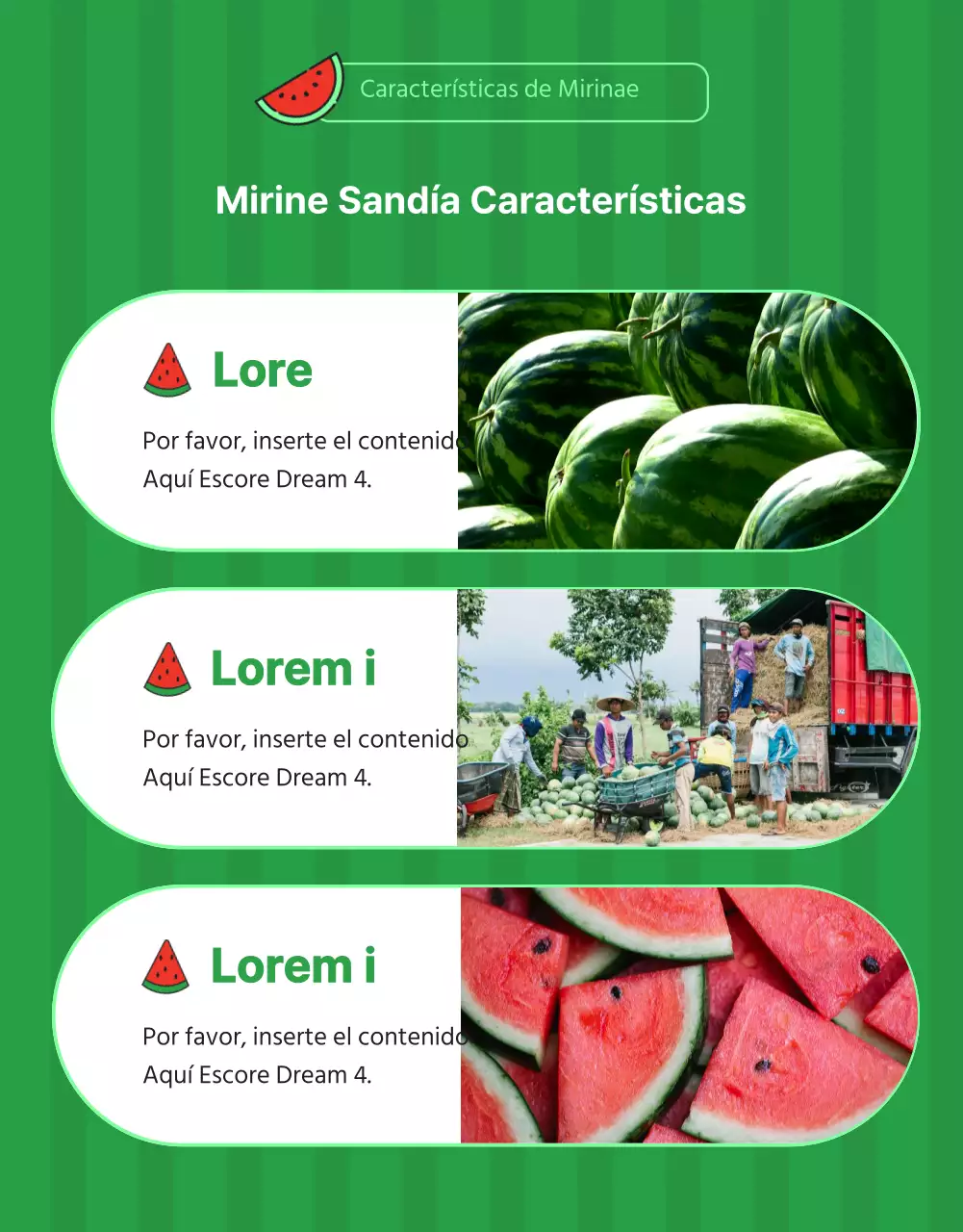 Promover un centro comercial que venda sandías tropicales rojas y verdes