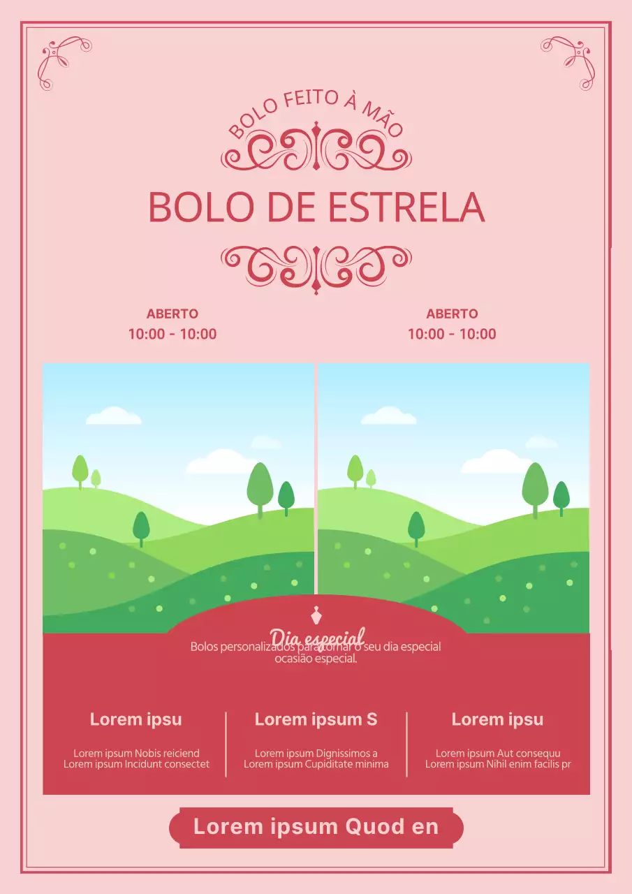 Promova o menu de uma pastelaria com curvas e linhas luxuosas em cor-de-rosa.