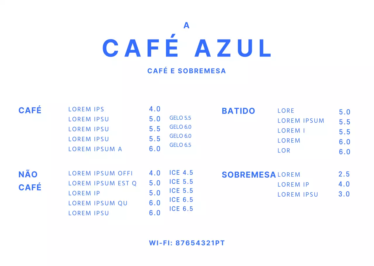 Quadro de menu simples para café em azul Suporte acrílico para café