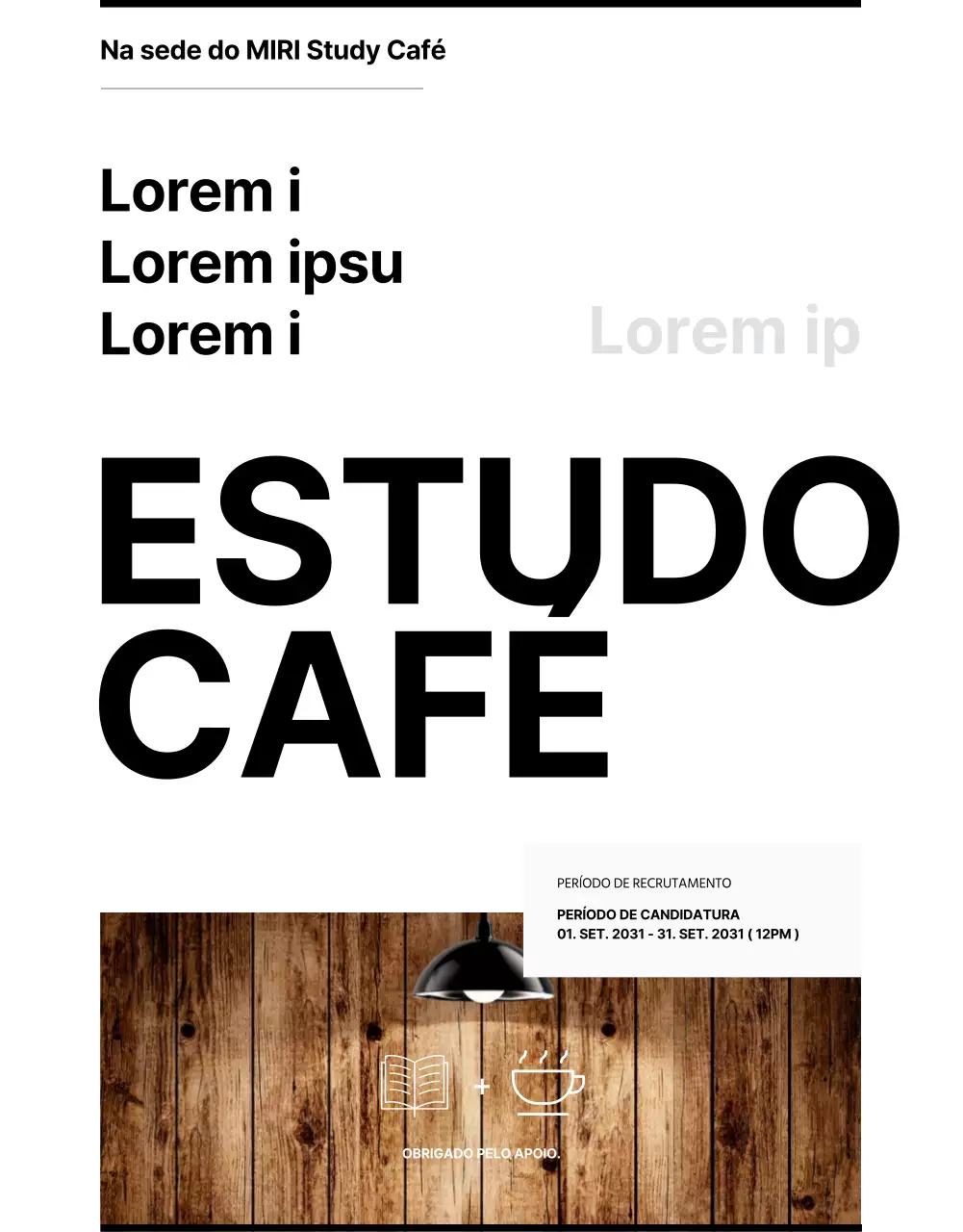 Desenho simples de anúncio de emprego em café de estudo a preto e branco