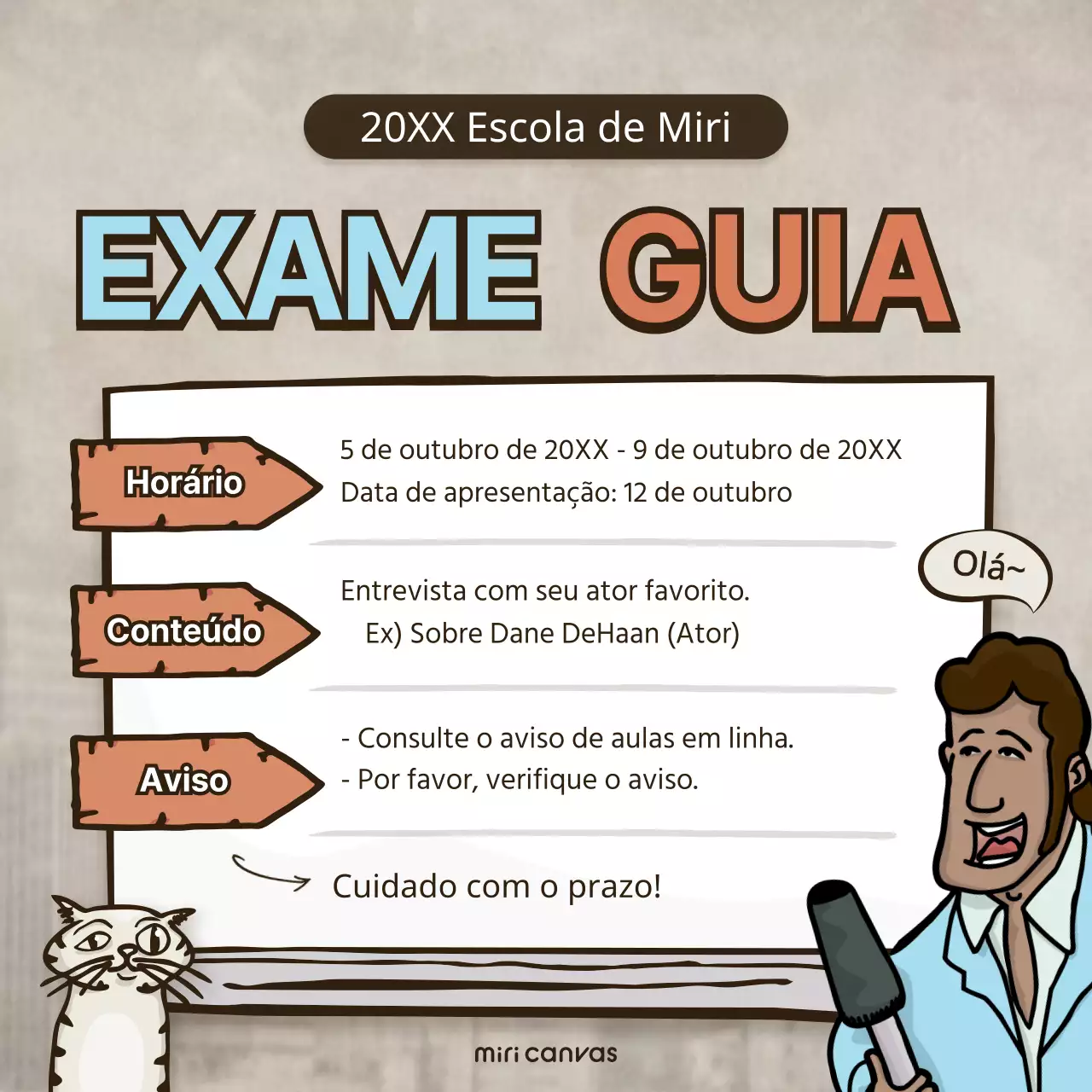 Anúncio da aula ilustrada em castanho