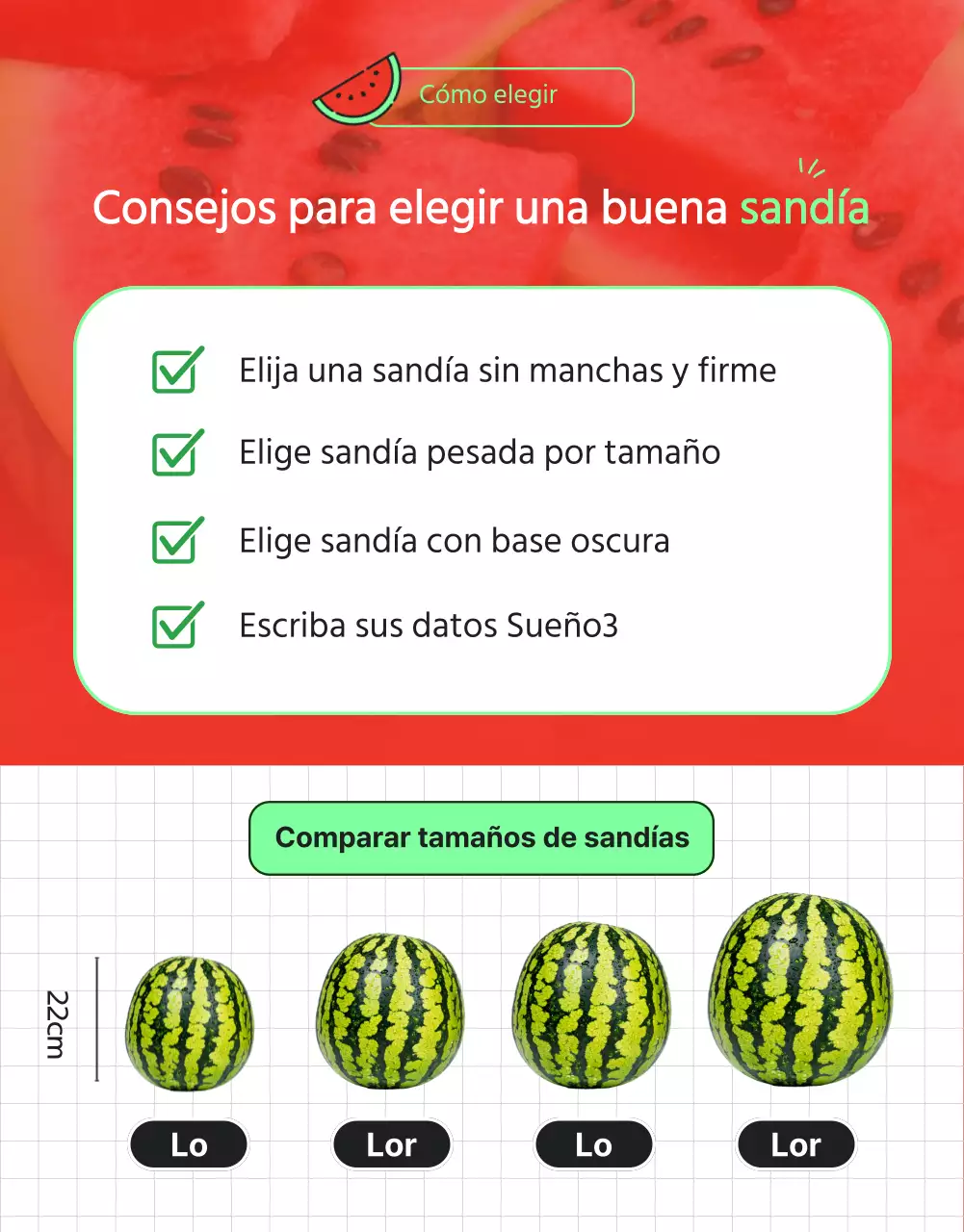 Promover un centro comercial que venda sandías tropicales rojas y verdes