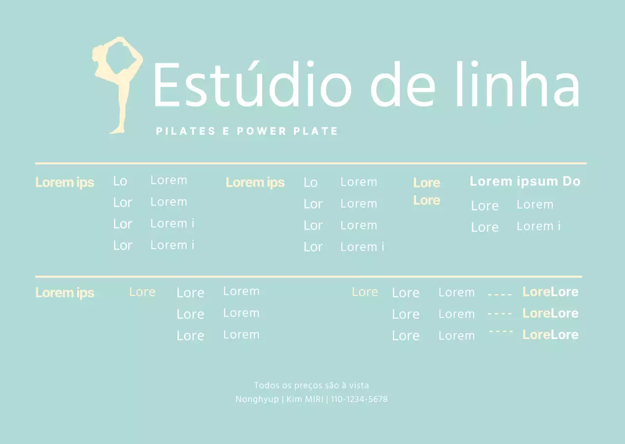 Mint Simple Pilates Menu Board Suporte acrílico