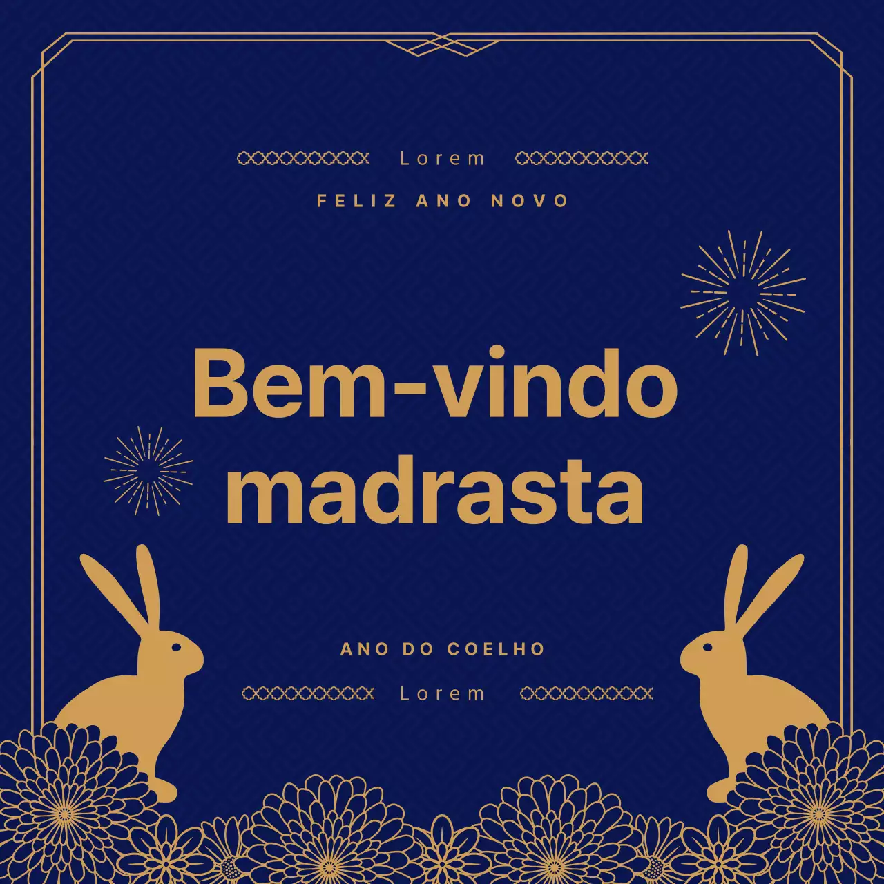 Coelho do Ano Novo em azul-marinho e dourado