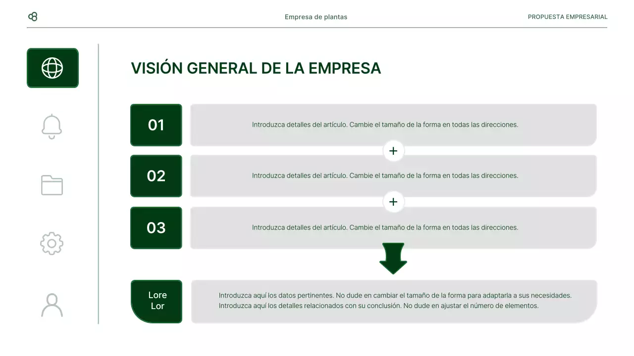 Propuesta de negocio de negocios en blanco y verde concepto de hoja natural