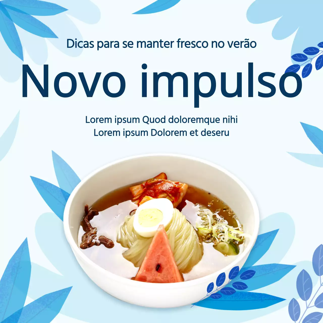 Promover um kit de refeição de massa de trigo com ilustração de uma folha azul
