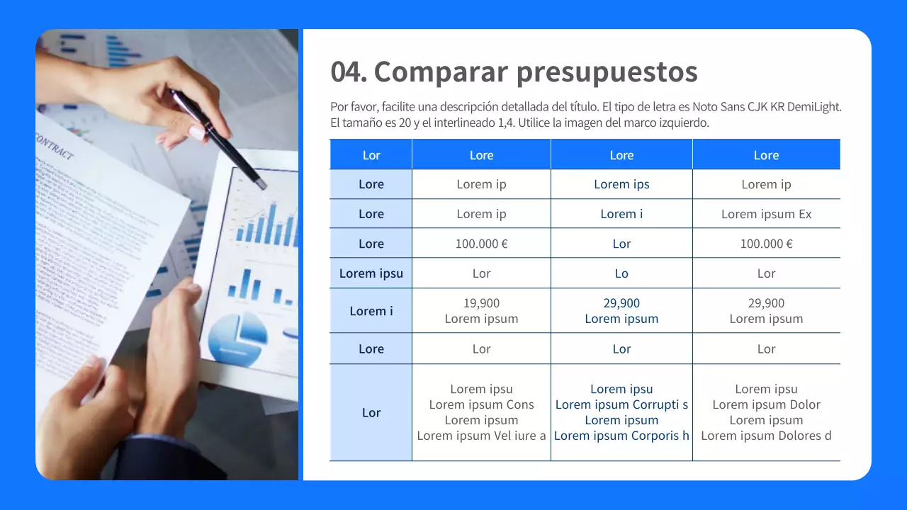Informe de presupuesto de alquiler de dispensador de agua azul y blanco, limpio y ordenado