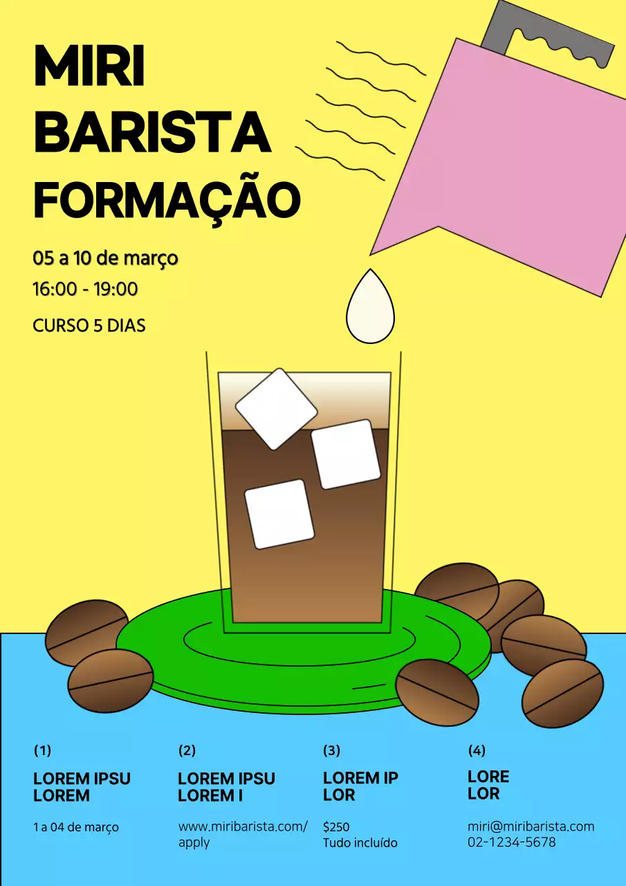 Ilustração de um café em tons pastel, recrutamento de um barista