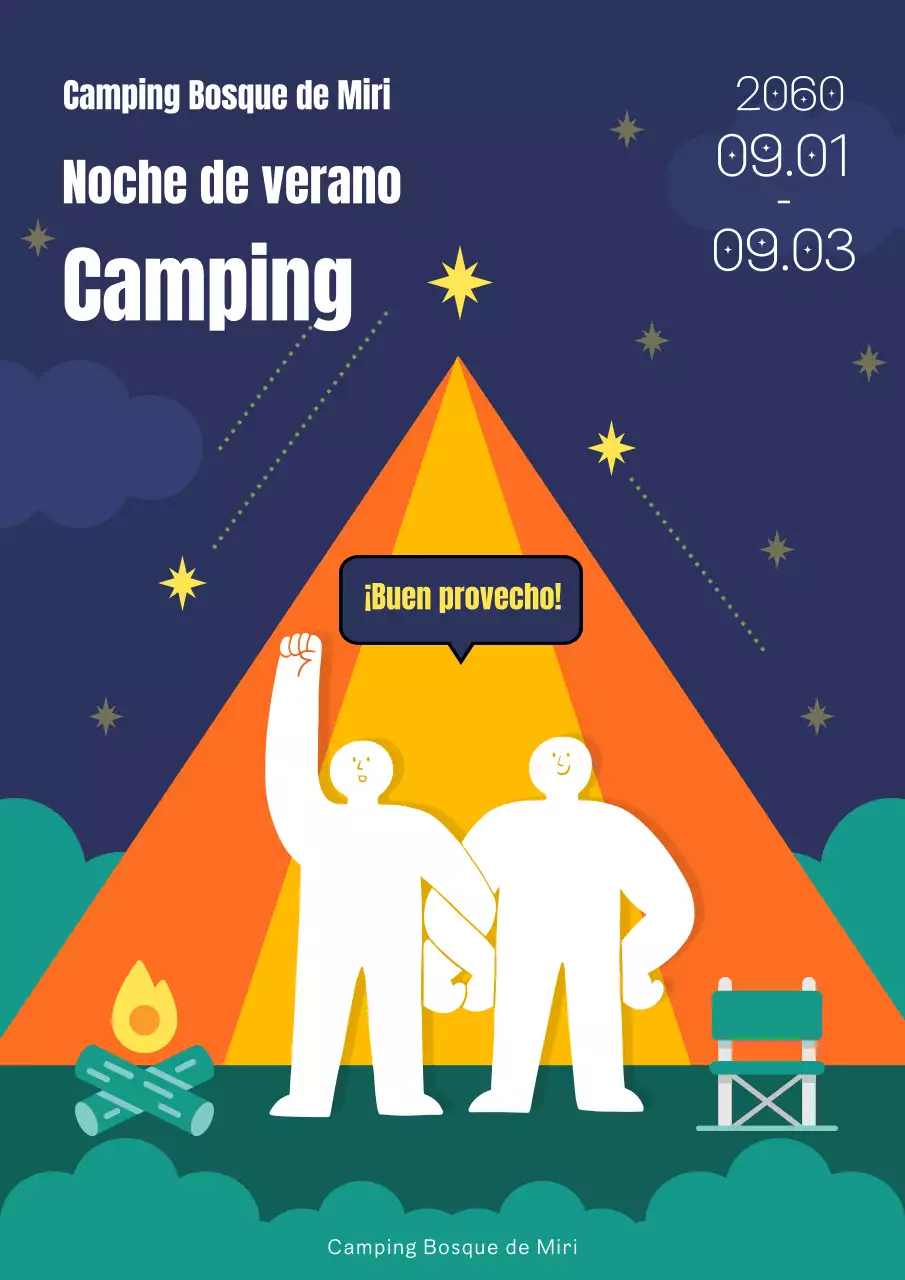 Promueve sencillas noches de verano acampando en azul marino y naranja