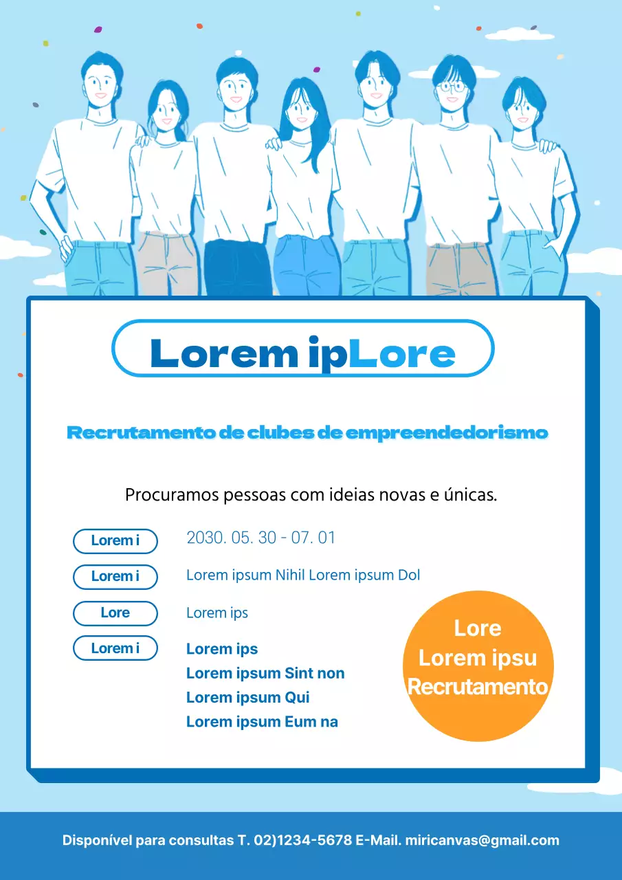 Cartaz de recrutamento do clube de empreendedorismo da universidade azul