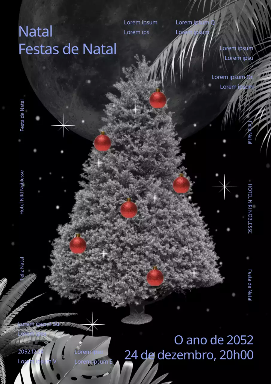 Convite de Natal preto e azul para a festa de fim de ano